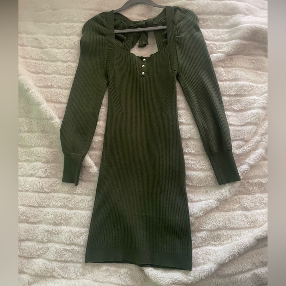 Elegant Olive Green Knit Dress